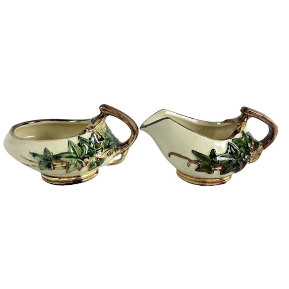 McCoy USA Pottery Vintage Ivy Branch Sugar Creamer Set-Excellent! - Picture 4 of 9